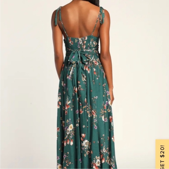 Lulu’s Meadow Flowers Green Multi Floral Print Tie-Strap Maxi Dress NWT - Picture 4 of 6